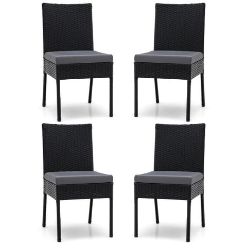 Set of 4 Patio Rattan Wicker Dining Chairs Set with Soft Cushions-Black