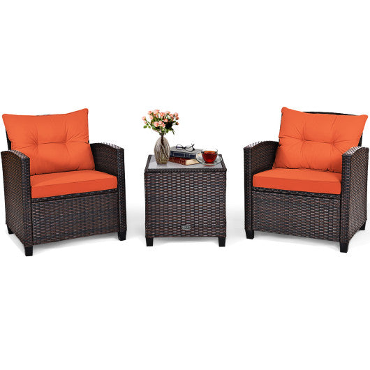 3 Pieces Rattan Patio Furniture Set with Washable Cushion-Orange