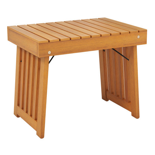 Patio Foldable Side Table with Slatted Tabletop for Backyard