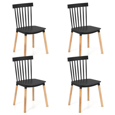 Set of 4 Windsor Dining Chairs with Spindle Backs and Curved Seats-Black