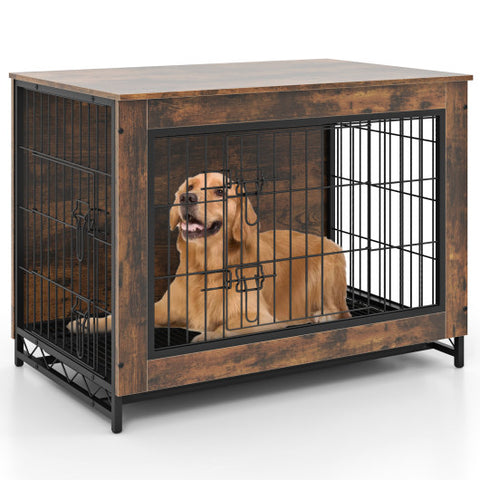 Dog Crate Furniture with Double Lockable Doors and Removable Pull-out Tray-M