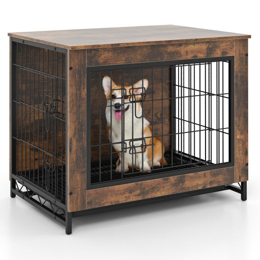 Dog Crate Furniture with Double Lockable Doors and Removable Pull-out Tray-S