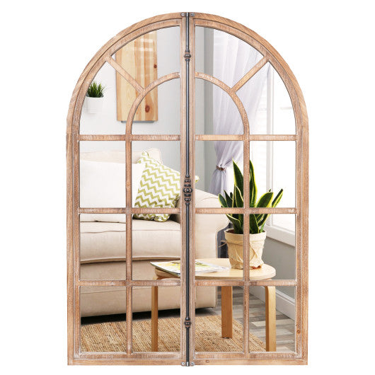 Arched Window Pane Farmhouse Wall Mounted Decorative Mirror-Nature