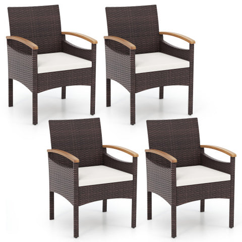 Patio Dining Chairs Set of 2/4 with Acacia Wood Armrest and Heavy Duty Metal Frame-4 Pieces