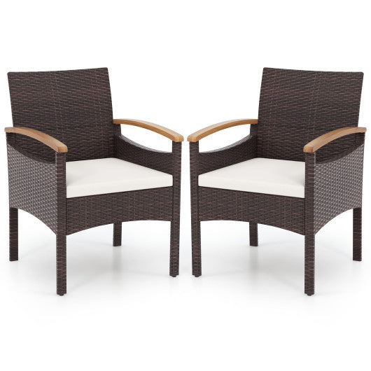 Patio Dining Chairs Set of 2/4 with Acacia Wood Armrest and Heavy Duty Metal Frame-2 Pieces