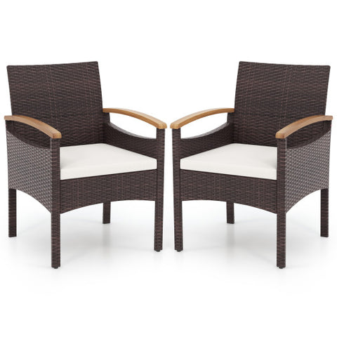 Patio Dining Chairs Set of 2/4 with Acacia Wood Armrest and Heavy Duty Metal Frame-2 Pieces