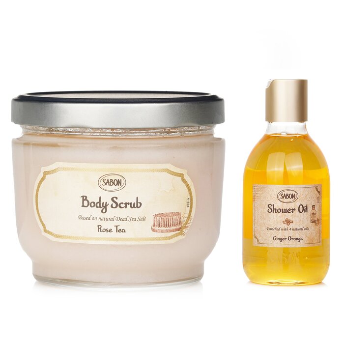 Body Scrub - Rose Tea &amp; Shower Oil - Ginger Orange - 2pcs