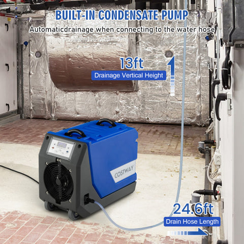 180 PPD Commercial Dehumidifier with Pump Drain Hose and Wheels-Blue