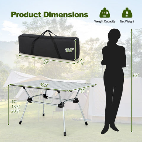 Folding Heavy-Duty Aluminum Camping Table with Carrying Bag-Silver