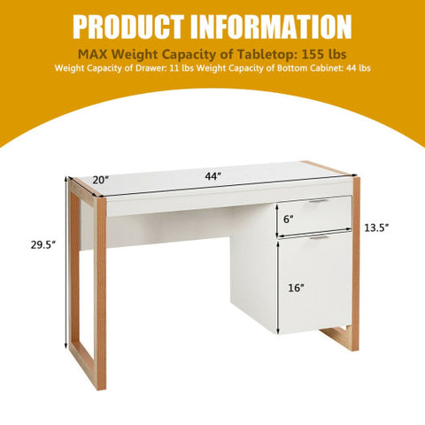 Modern Computer Desk Study Table Writing Workstation with Cabinet and Drawer-White