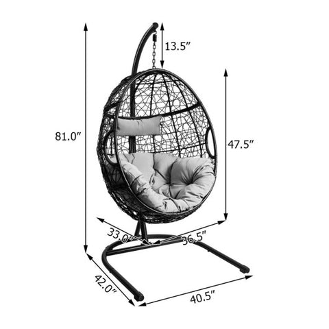 Hanging Cushioned Hammock Chair with Stand -Gray