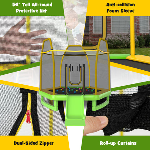 7 Feet Trampoline with Ladder and Slide for Indoor and Outdoor-Green