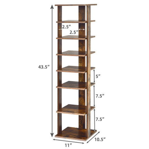 Wooden Shoes Storage Stand 7 Tiers Shoe Rack Organizer Multi-shoe Rack Shoebox-Rustic Brown