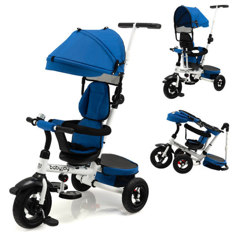 Folding Tricycle Baby Stroller with Reversible Seat and Adjustable Canopy-Blue