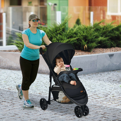 Baby Jogging Stroller with Adjustable Canopy for Newborn-Black