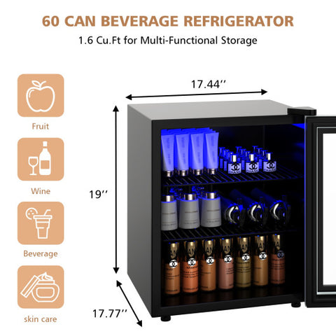 60 Can Beverage Mini  Refrigerator with Glass Door