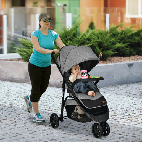 Baby Jogging Stroller with Adjustable Canopy for Newborn-Gray