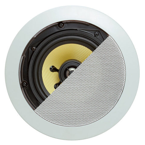 1244-N Cmple - Premium In-Wall/In-Ceiling 5.25inch Speakers 2-Way Surround Sound, Aramid FIber Speakers Suitable for use in Humid Indoor/Outdoor areas - Bathroom, Kitchen  White Paintable Grille, (Pair) Round