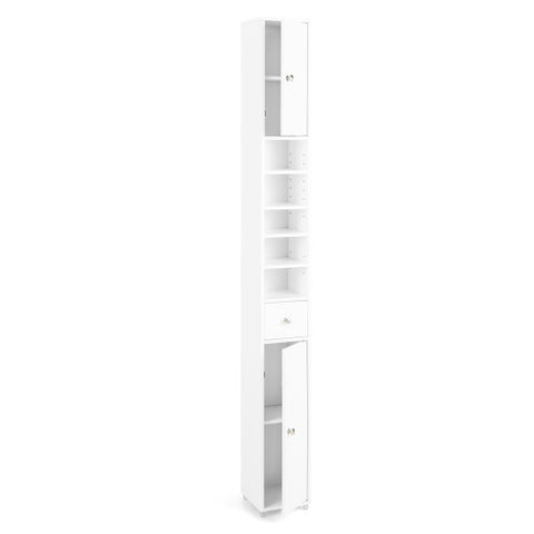 Freestanding Slim Bathroom Cabinet with Drawer and Adjustable Shelves-White