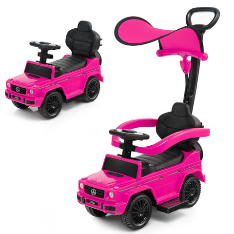 3-In-1 Ride on Push Car Mercedes Benz G350 Stroller Sliding Car with Canopy-Pink