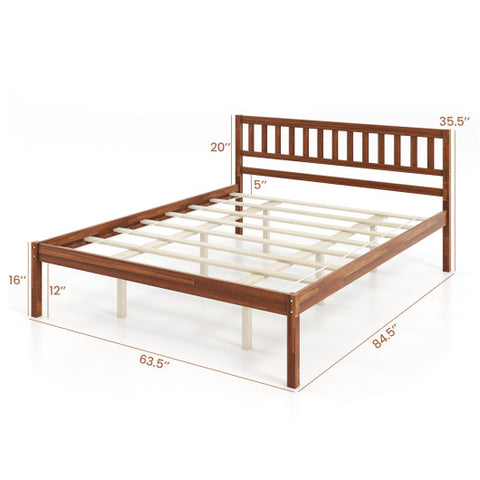 Twin/Full/Queen Size Wood Bed Frame with Headboard and Slat Support-Queen Size