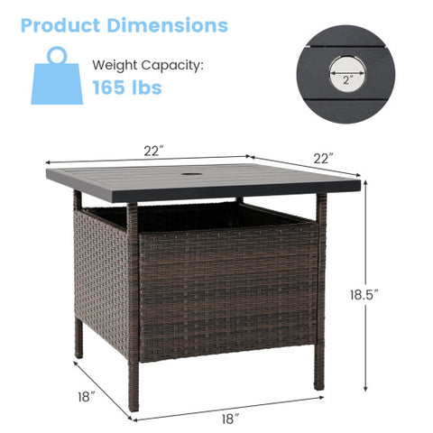 Patio Square Wicker Side Table with Umbrella Hole for Yard Garden Poolside