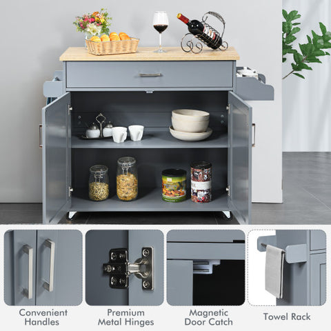 Rolling Kitchen Island Cart with Towel and Spice Rack-Gray