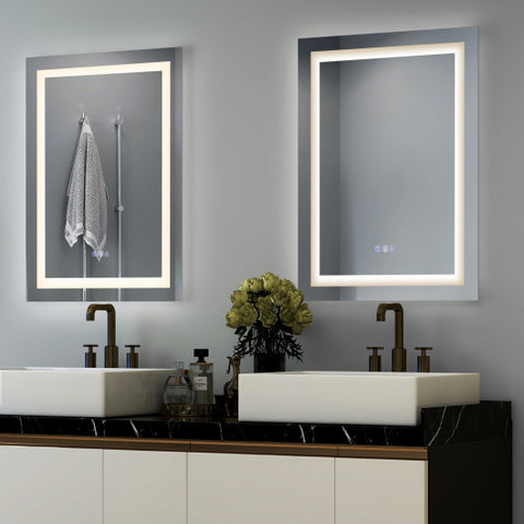 32 Inch x 24 Inch Bathroom Anti-Fog Wall Mirror with Colorful Light