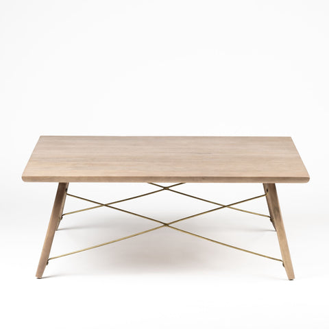 Square Solid Wood Top &amp;amp; Legs Coffee Table Wmetal Bracing