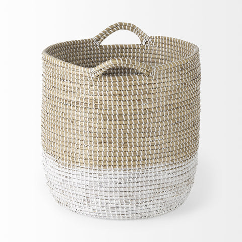 Set Of Three Beige And White Storage Baskets