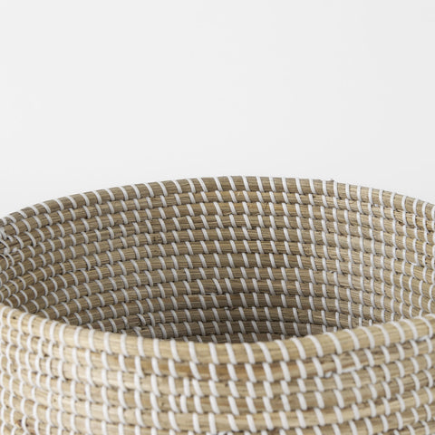 Set Of Three Beige And White Storage Baskets