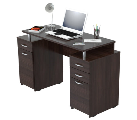 Espresso Finish Wood Computer Desk With Four Drawers