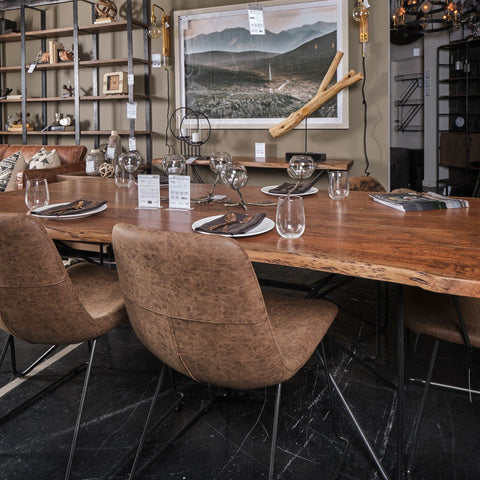 Natural Tapered Live Edge Top With Iron Base Dining Table