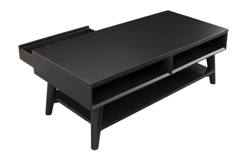 48" Black Solid and Manufactured Wood Coffee Table With Drawer