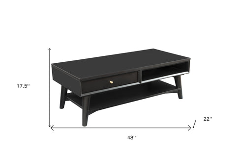 48" Black Solid and Manufactured Wood Coffee Table With Drawer