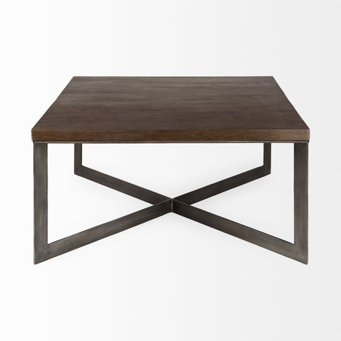 Dark Brown Wood And Metal Coffee Table