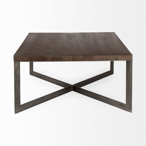 Dark Brown Wood And Metal Coffee Table