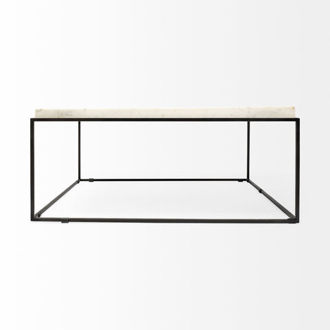 Square White Marble Top And Black Metal Base Coffee Table