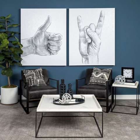 Square White Marble Top And Black Metal Base Coffee Table