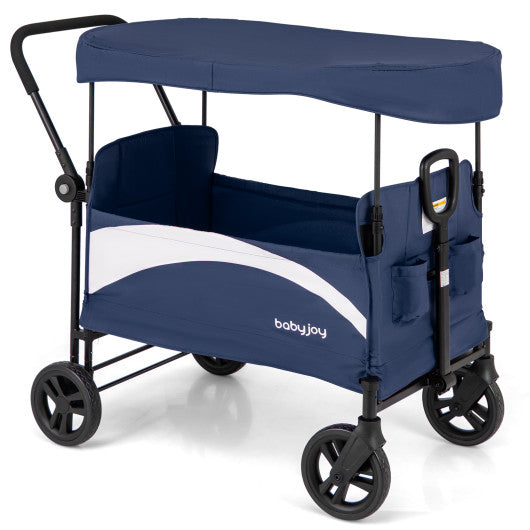 2-Seat Stroller Wagon with Adjustable Canopy and Handles-Navy