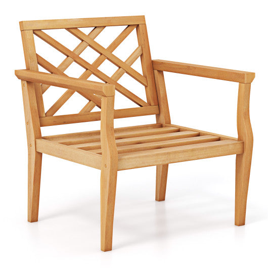 Teak Wood Slatted Patio Chair Armchair with Cozy Backrest and Armrests