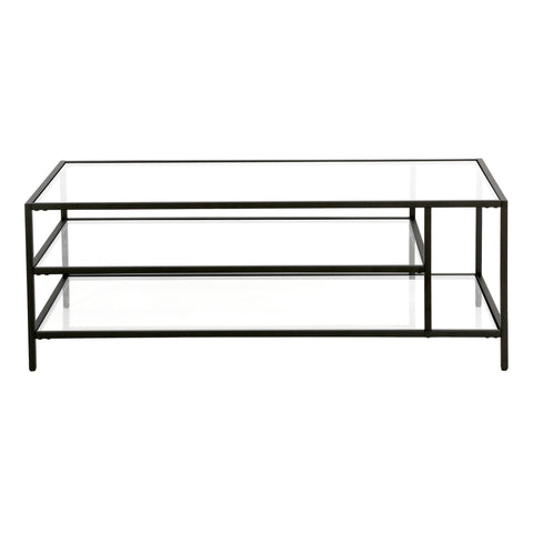 46" Black Glass Rectangular Coffee Table With Two Shelves