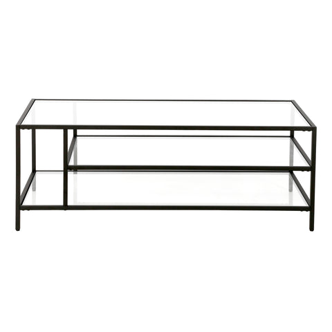 46" Black Glass Rectangular Coffee Table With Two Shelves