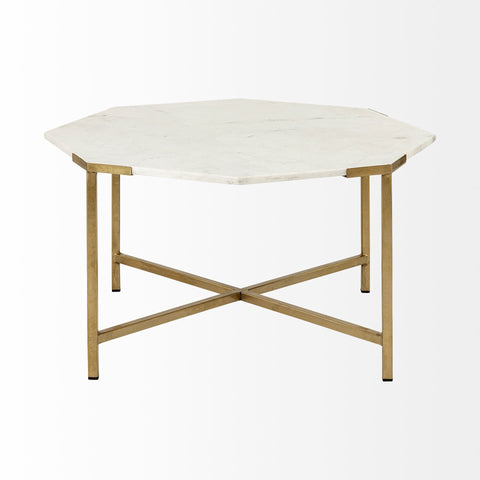 Hexagon White Marble Top And Gold Metal Base Coffee Table