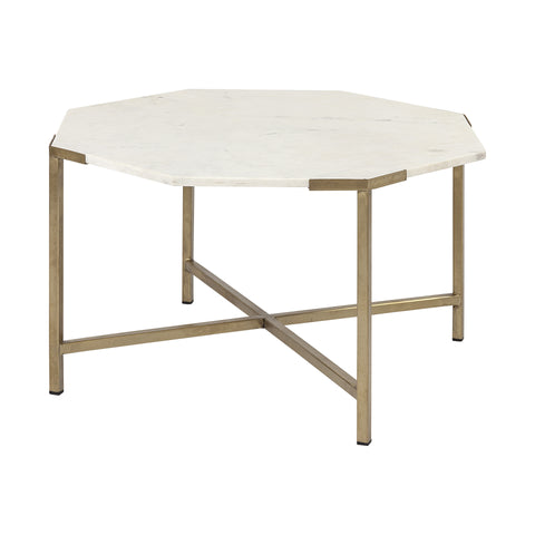 Hexagon White Marble Top And Gold Metal Base Coffee Table