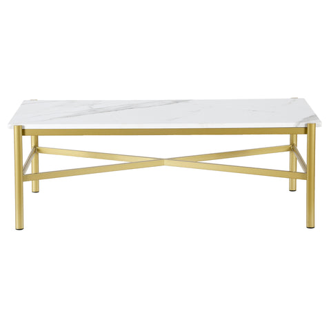 46" Gold Faux Marble Rectangular Coffee Table