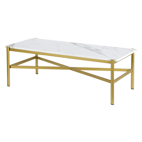 46" Gold Faux Marble Rectangular Coffee Table