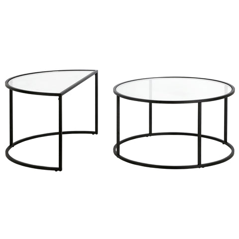 Set Of Two 33" Black Glass Half-Circle Nested Coffee Tables