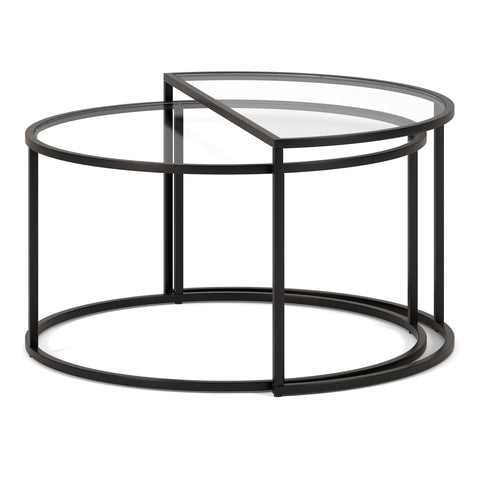 Set Of Two 33" Black Glass Half-Circle Nested Coffee Tables