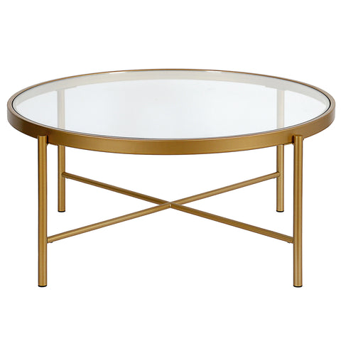 36" Gold and Glass Round Coffee Table